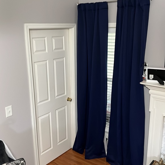 Linen blackout Curtains 2 Hanging Options Filtering Navy Blue W 52 x L 95 - Picture 2 of 13